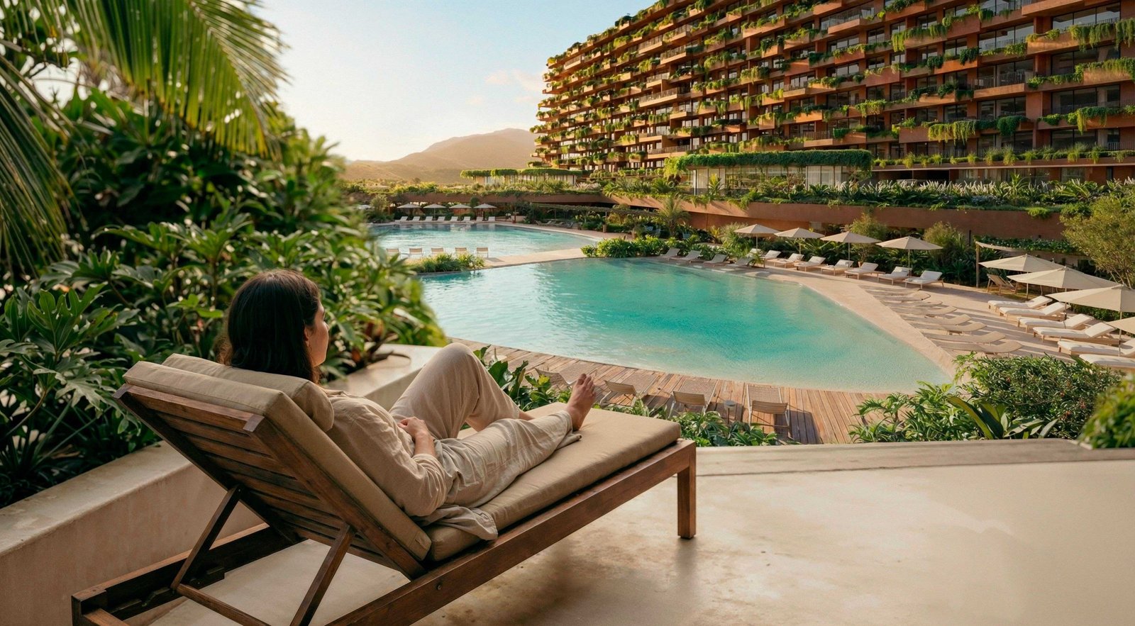 Varanda com vista para as piscinas do Terra